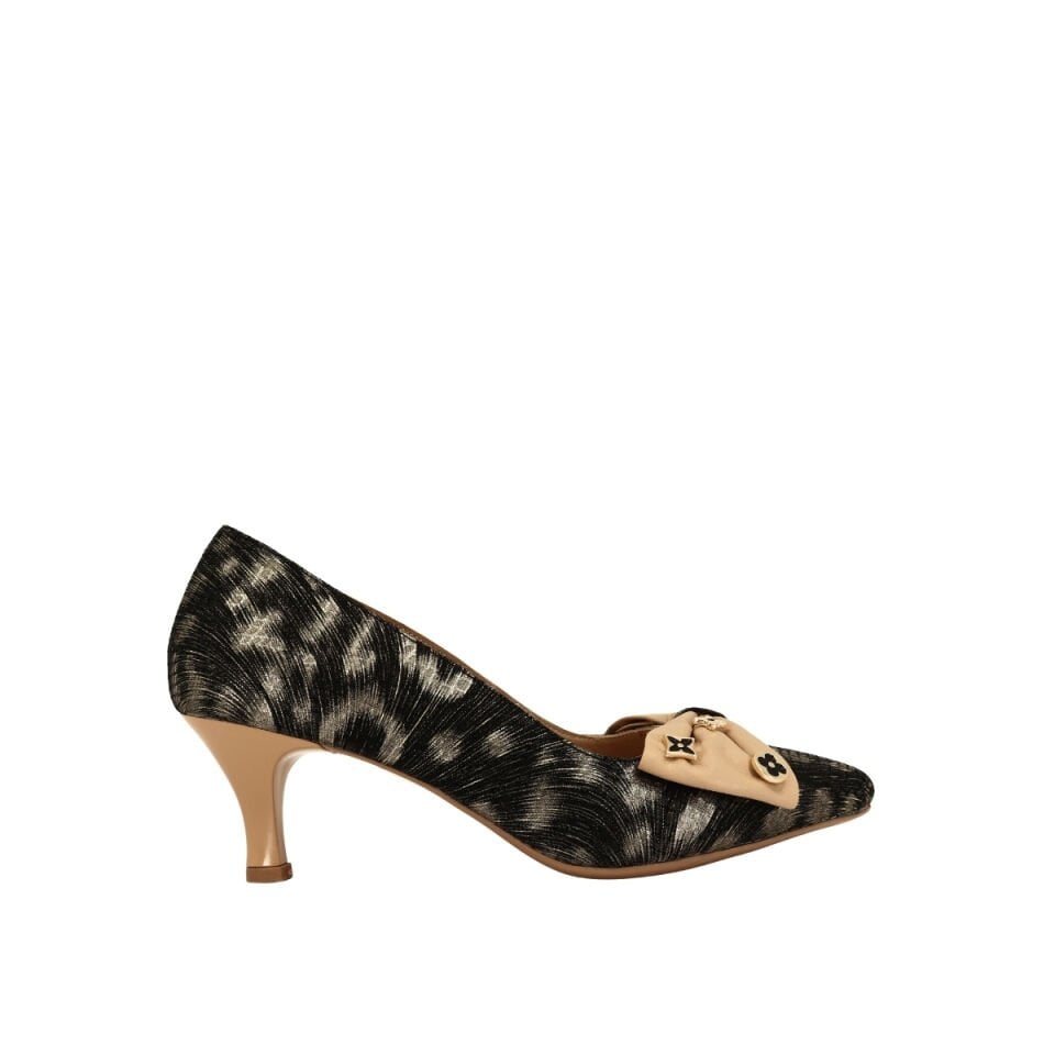 Albini Kadın Baskılı Hakiki Deri Fiyonk Detaylı Stiletto Ayakkabı