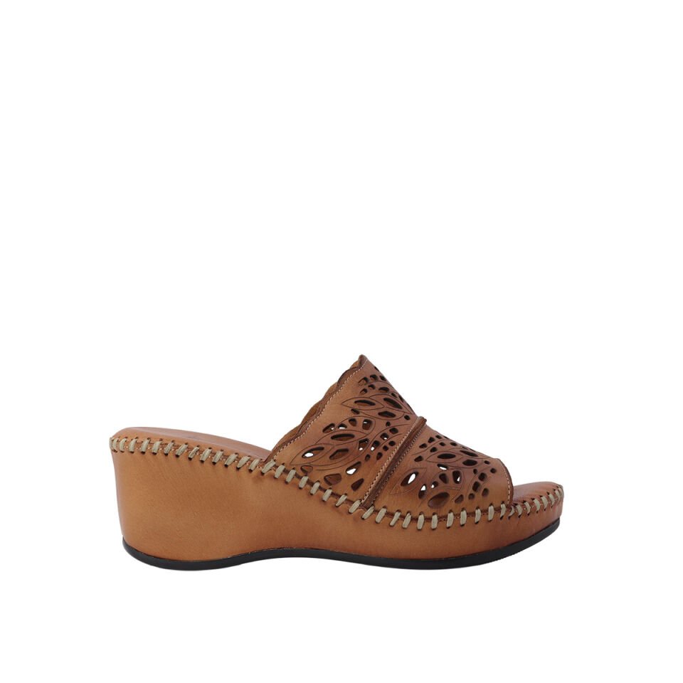 Albini Hakiki Deri Lazer Kesim Dolgu Topuk Kadın Terlik | ALB26600602Y